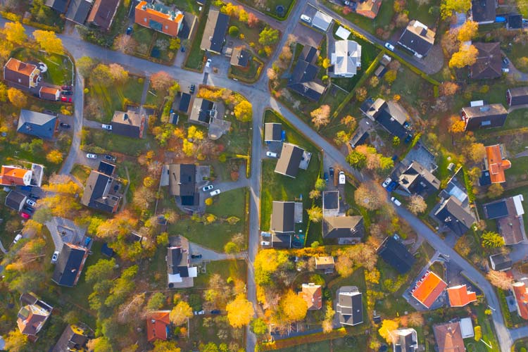 Översiktsbild över villor i Sollentuna